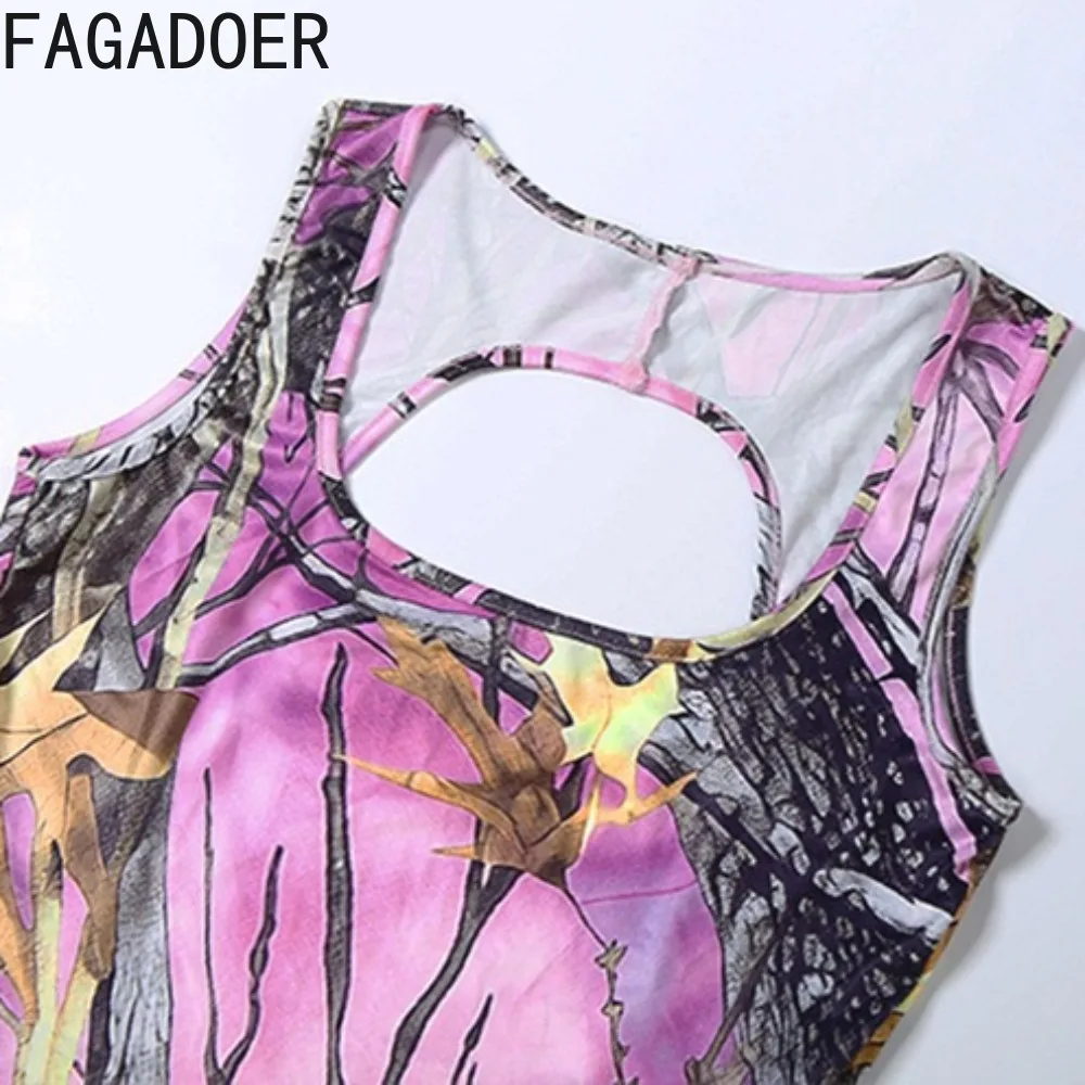 FAGADOER مثير نمط الطباعة Bodycon حللا للمرأة أكمام عارية الذراعين الجوف التدريجي ثوب فضفاض الإناث كلوبوير وزرة جديد #6