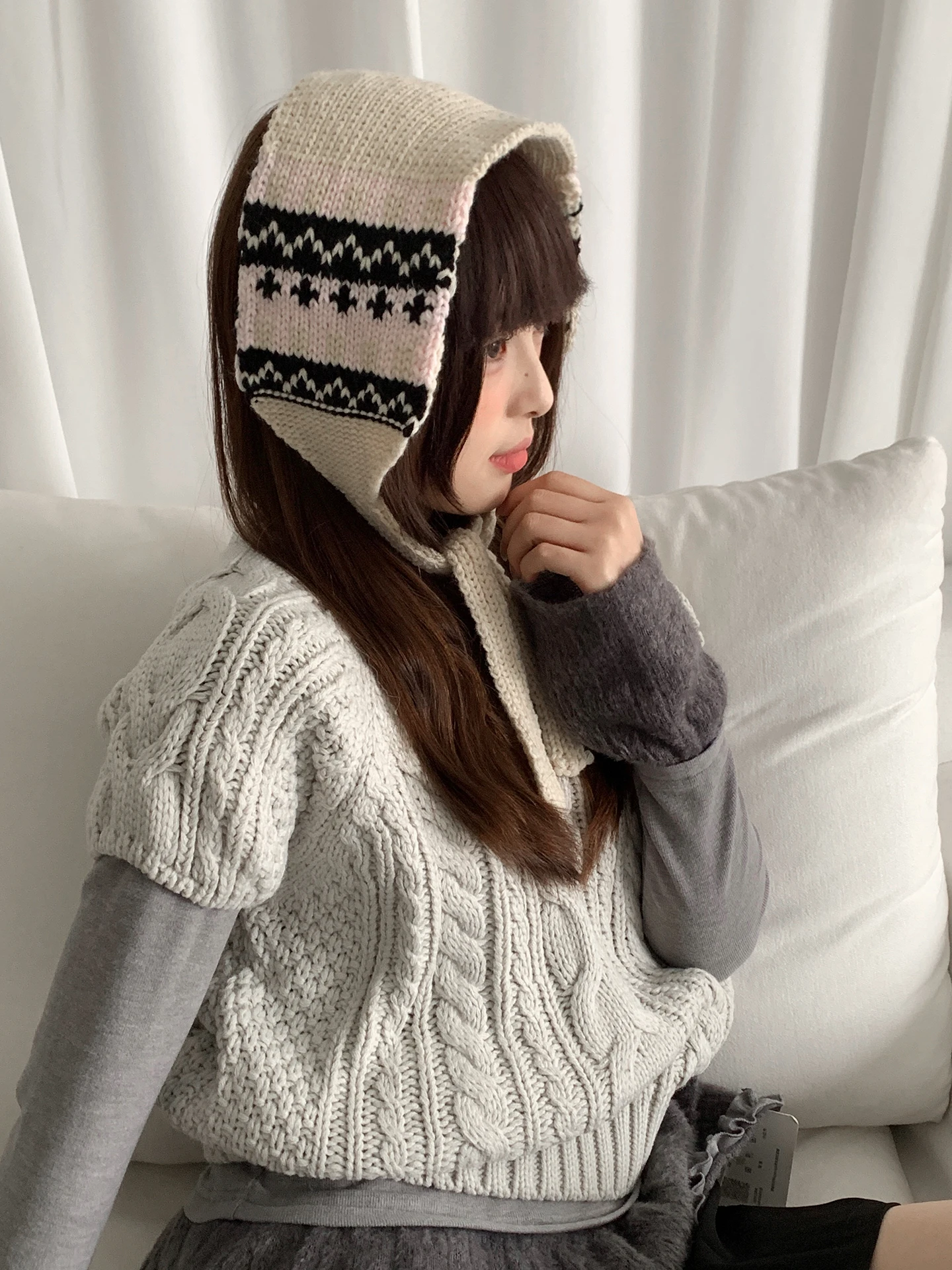 

Вязаная повязка на голову с узором Fair Lsle, наушники для женщин, винтажные теплые наушники на зиму