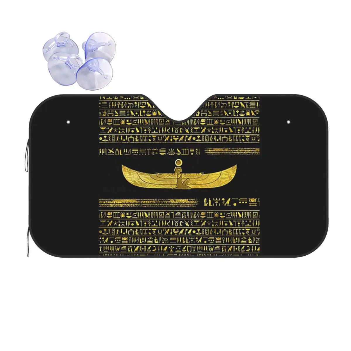 

Golden Egyptian God Ornament On Black Leather Sunshade Windscreen Car Front Windshield Window Sun Visor Accessories Covers