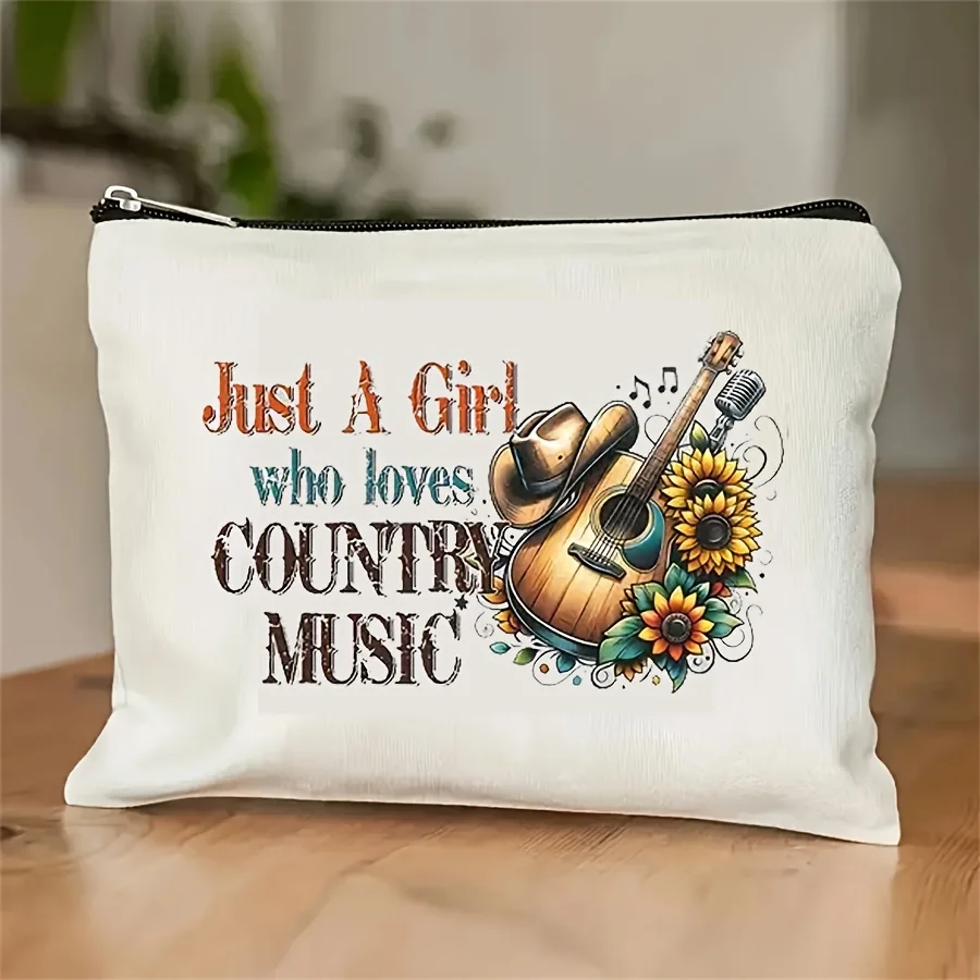 1pc Music-Themed Cosmetic Bag - Stylish Makeup Organizer With Zipper Versatile Multi-Functional Pouch For Beauty Essentials - U
