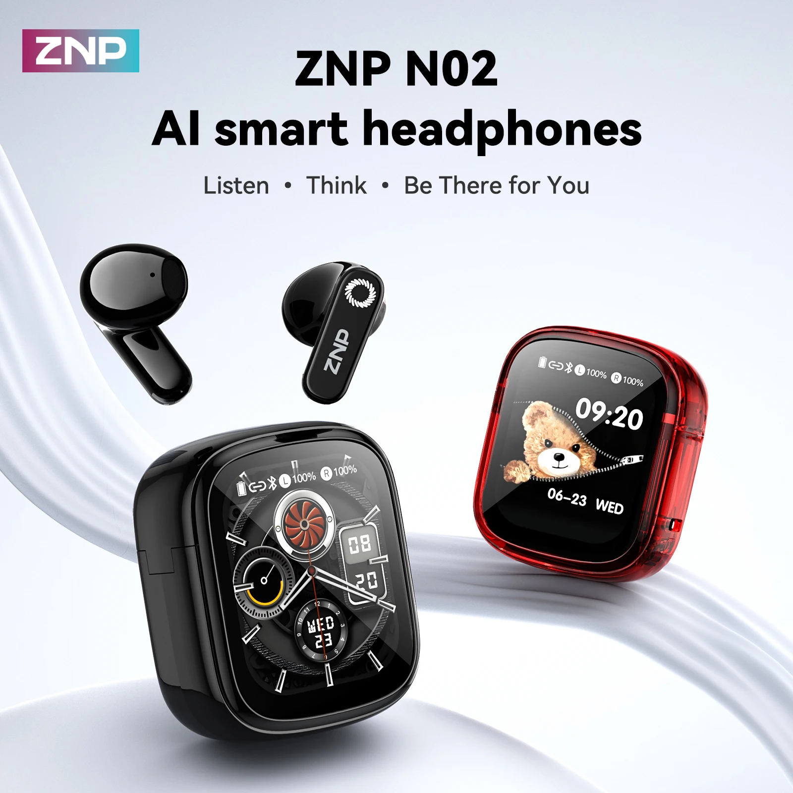 ZNP N02 TWS Earphones Al Personal Assistant Smart Dialogue Headphones Open-ear Conversational AI Real-time Translation