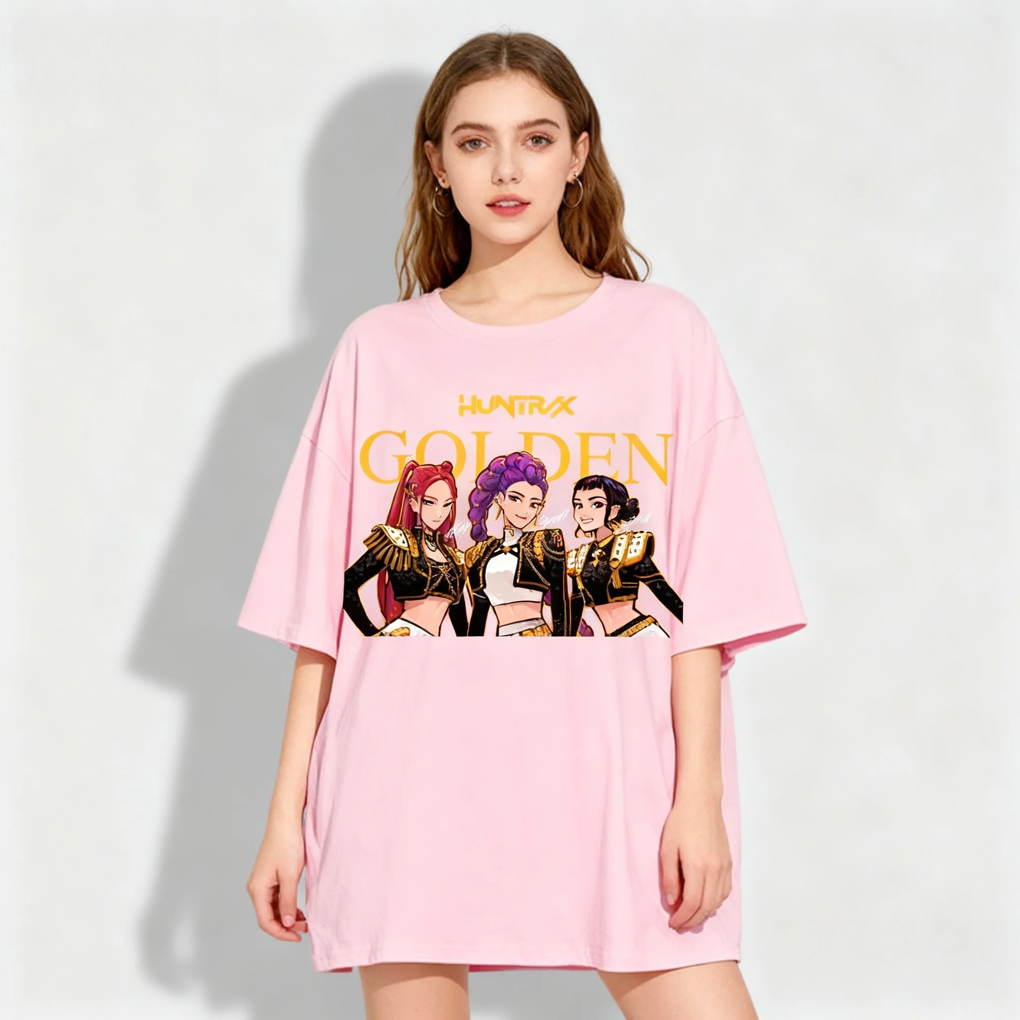 Summer Anime KPOP Witch Hunting Team Gaza Men's Team T-shirt Korean European and American Street Oversized Adult Women Children