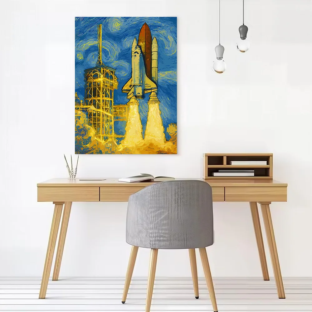Space Shuttle Launch Van Gogh Style Printed Canvas Wall Art Customizable Paintings Poster Perfect Gift for Bedroom Accessories