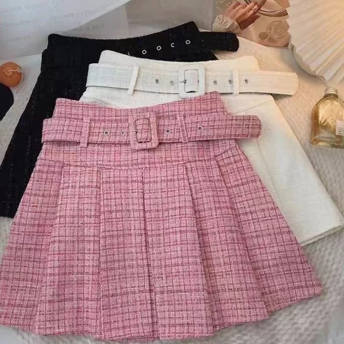 Saia para Meninas 2025 Outono e Inverno Nova Roupas Infantis Estilo Coreano Moda para Bebês Meninas Saia em Tweed com Cintura Elástica