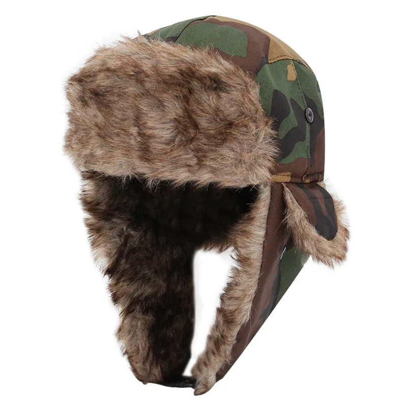 Sombrero Lei Feng de camuflaje grueso para hombres, gorro cálido de moda, a prueba de viento, con forro polar grueso, protección para las orejas