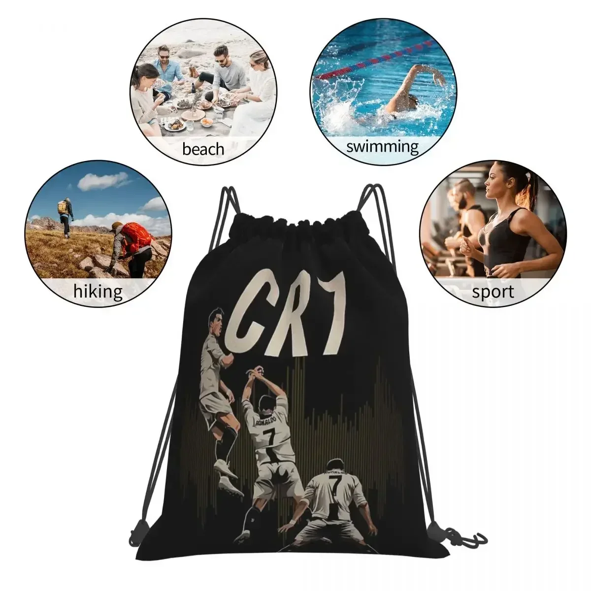 Cristiano Ronaldo Cr7 Backpacks Portable Drawstring Bags  Bundle Pocket Sundries Bag Book  For Travel Students