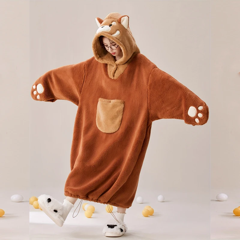 Women's Pajamas Cartoon Hooded Animal onesie,Thick Warm Lounge wear with Oversized Loose Fit ,Men Halloween Cosplay Costume - view 5
