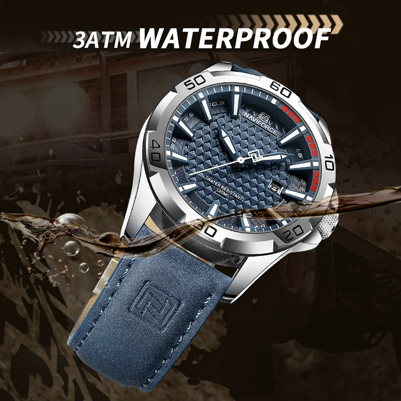 NAVIFORCE Brand Men Fashion Quartz Watches Male Leather Strap Sport Waterproof Wristwatches CalendarClock Relogio Masculino