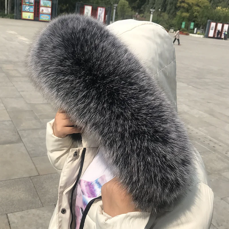 Winter Women Fox Fur Collar Warmer Real Fur Scarf for Coat Parkas Luxury Furry Hood Trims Decor Scarves Genuine Men Fur Shawls