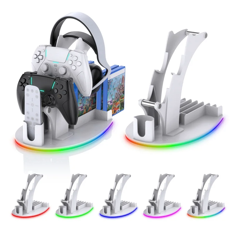 Reliable-For PS5 Desktop Storage Stand Controller Stand With RGB Lights Headphone/Handle/Remote/Disc Desktop Storage Stand White