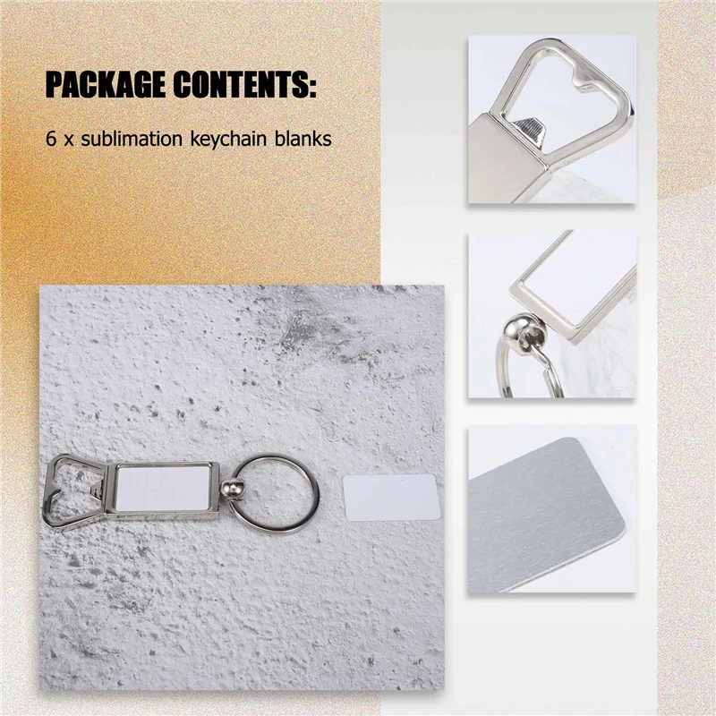 ABHI-6 Pack Sublimation Blanks Keychains Metal Bottle Opener, Rectangle Sublimation For Custom Personalized Sublimation Photo