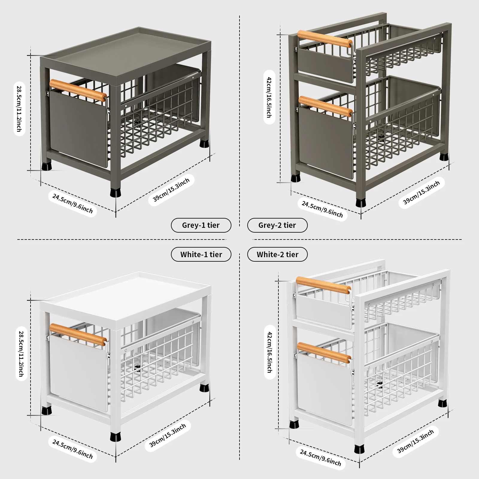 1/2tier,Kitchen cabinet pull-out storage rack,Slide-out storage basket under the sink,spice rack,Household items storage box