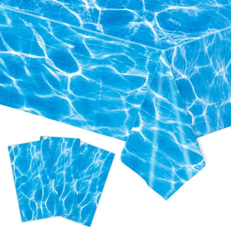 137x274cm Ocean Theme Party Tablecloth: Summer Beach Water Wave Table Cover Pool 1st Birthday Baby Shower