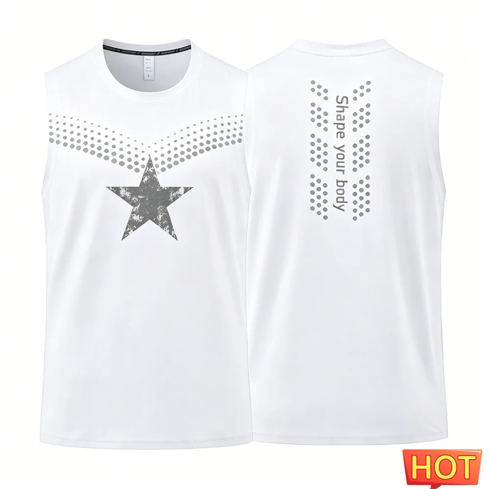 Summer Breathable gym men's t-shirts tank top Men's Fitness Sleeveless T-shirt Quick drying sport pentagram pattern tank top men