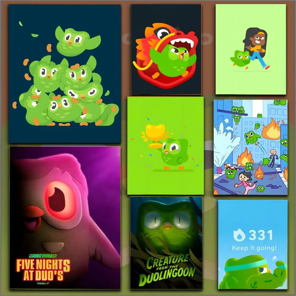 D-Duolingo Owl Duo плакат художественная живопись плакат с принтами украшение дома спальня гостиная подарок