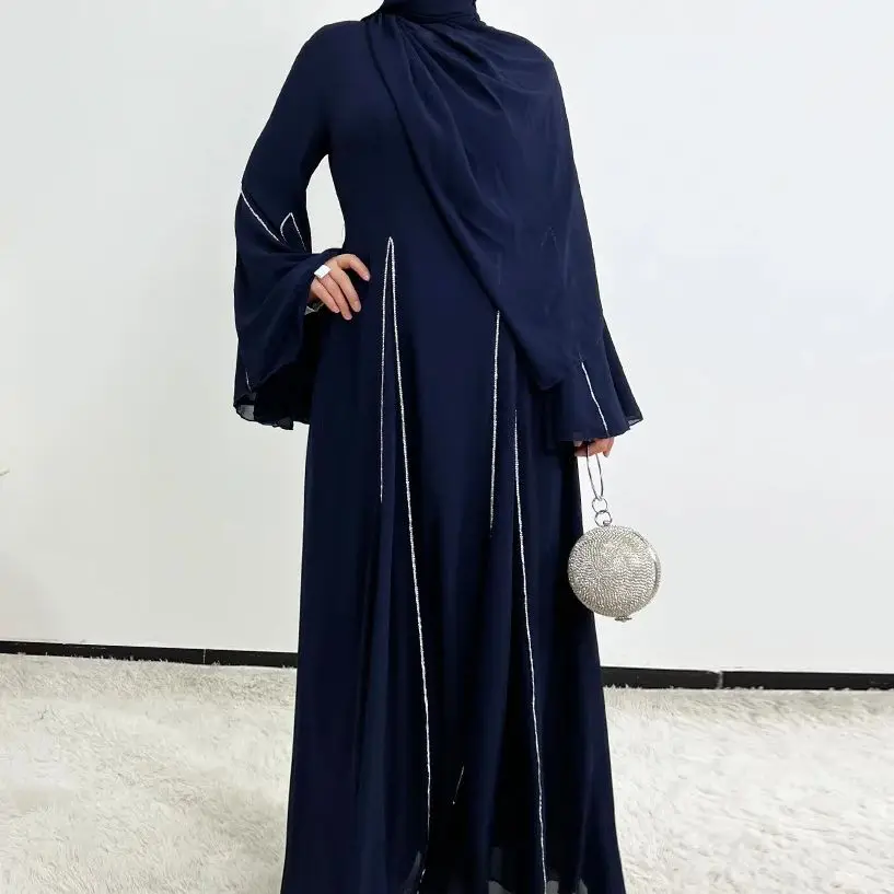 

Muslim Women Chiffon Long Hijab Dress Abaya Ramadan Dubai Kaftan Eid Djellaba Islam Clothing Arabic Robe Kebaya Caftan Jalabiya