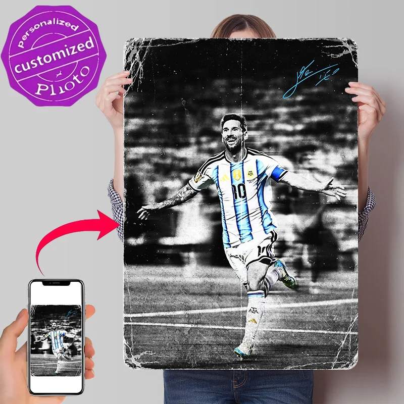 Lionel Messi Celebrating a Goal Personalized 3D Textured Metal Poster Wall Art Vintage Tin Signs for Decor Luxury Room Ornaments