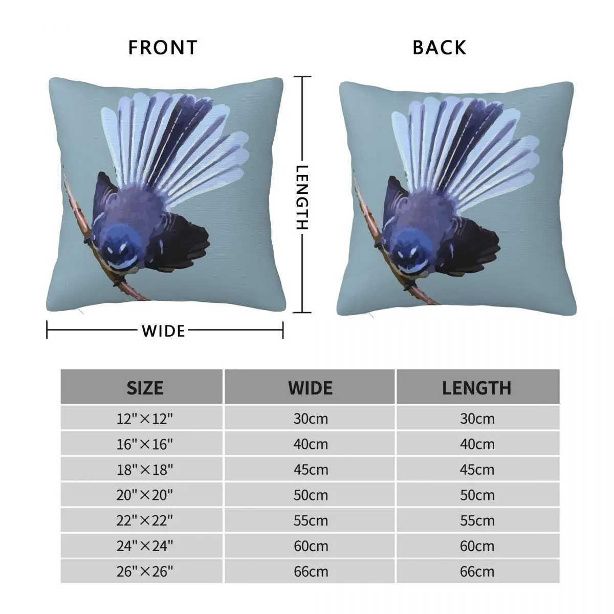 New Zealand Fantail Square Pillowcase Polyester Linen Velvet Pattern Zip Decor Pillow Case Car Cushion Cover