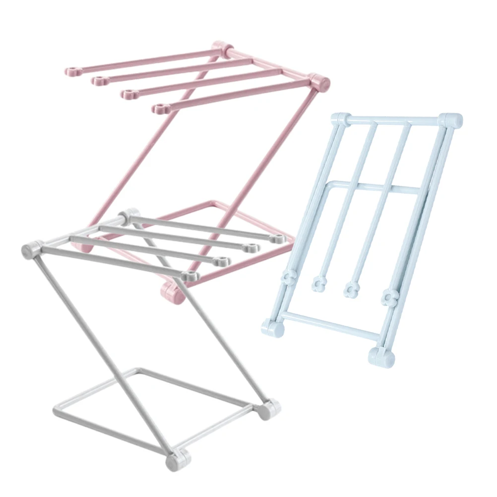 

3pcs Kitchen Towel Rack Dishcloth Drying Holders Stand Countertop Hanger Storage Shelves Foldable Blue Gray Pink PP Material