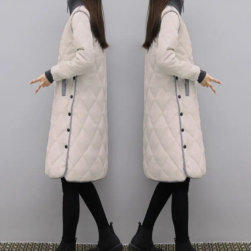 Women Winter Coats Parkas Slim Cotton Padded Basic Jackets 2024 New Warm Female Casual Long Outwear Korean Loose Solid Overcoat