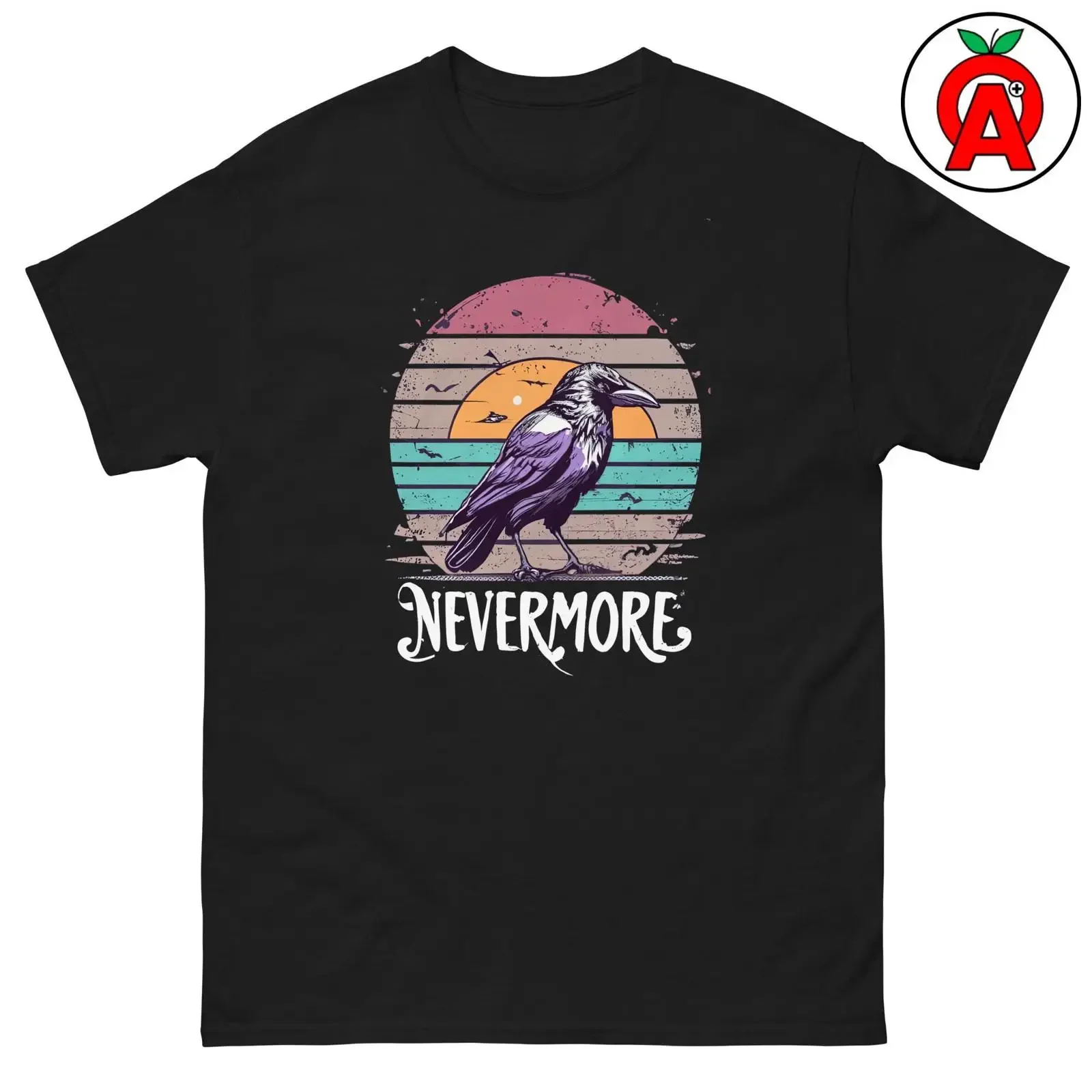 T-shirt Gothique avec poème Nevermore, thème littéraire, pour Hommes et Femmes, style Horreur Sombre, 100% Coton, vintage, effet délavé, mode unisexe légèrement vieillie