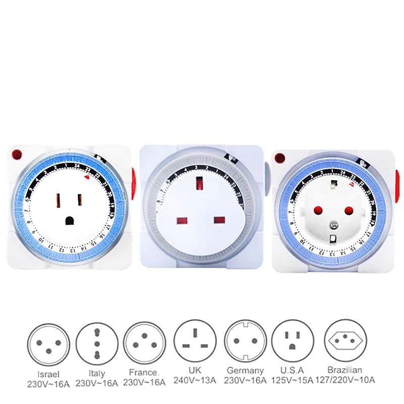 

24 Hours Timer Switch Timer Plug In Mechanical Grounded Programmable Smart Countdown Loop Switch Socket Indoor Auto Power Off