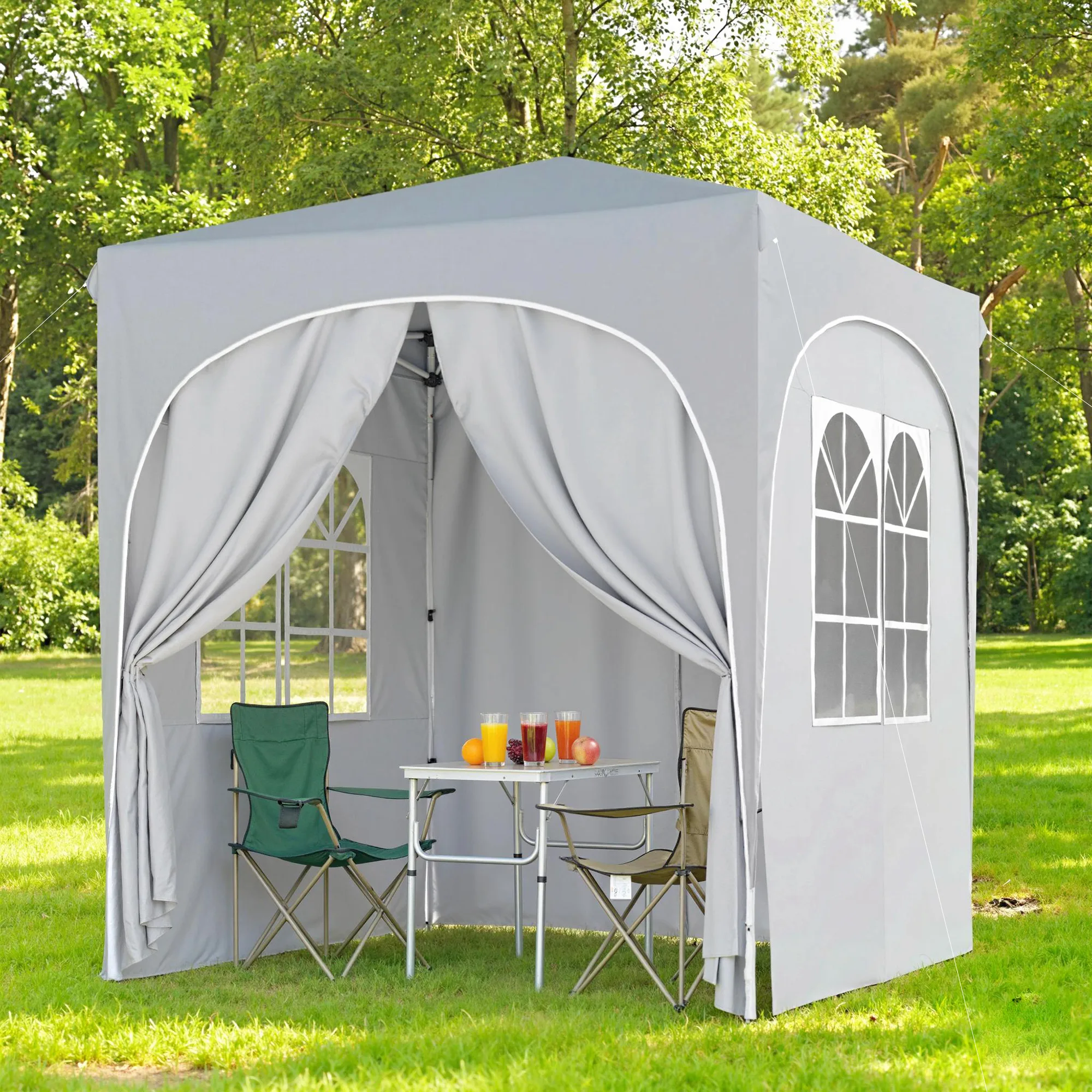 Gazebo Pieghevole 2x2 m Regolabile con 4 Pareti Laterali, in Metallo e Tessuto Oxford Grigio Chiaro