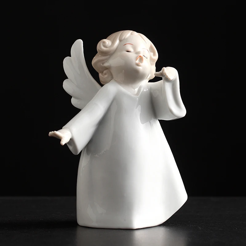 Porcelain Pretty Angel Figurine Ceramic Doll Statue Handmade Art Collectible Sculpture For Home Table Deco Birthday Wedding Gift