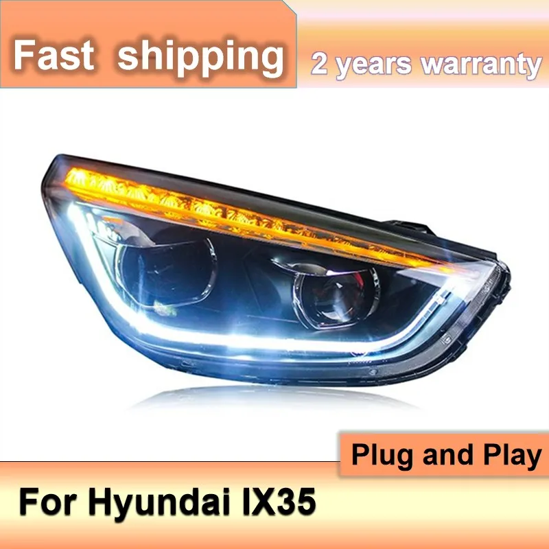 Farol para Hyundai IX35, luzes principais, sinal de giro DRL, lente de projetor de feixe alto, acessórios de carro, 2009-2017