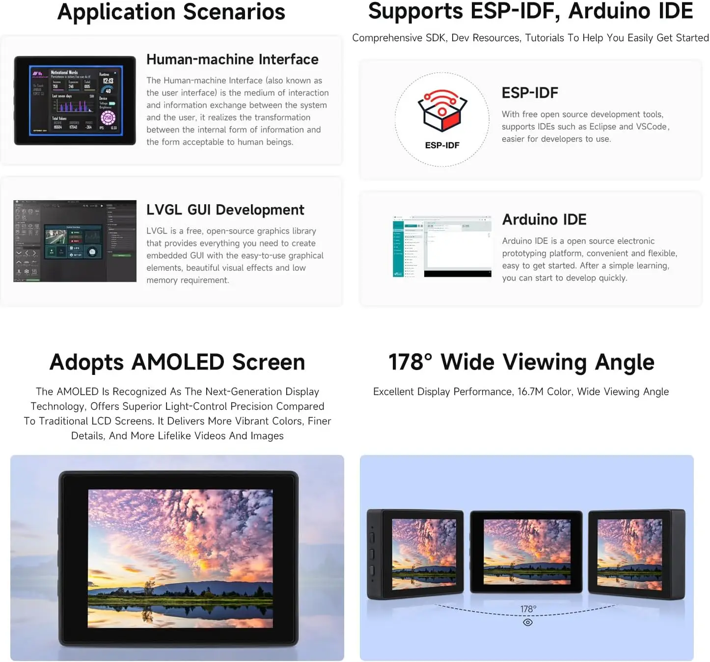Waveshare ESP32-S3 2,41 Zoll AMOLED Display Development Board 600×450 Touchscreen ESP32 Display für Arduino IDE ESP-IDF HMI