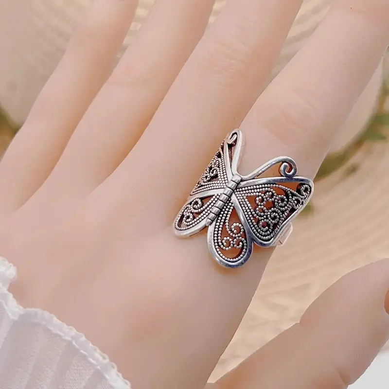 Retro Boho Butterfly Ring For Women Fashion Silver Color Owl Angel Wing Cat Animal Irregular Opening Rings Vintage Jewelry Gift image 4