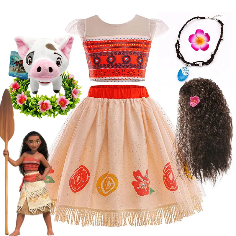 Disney Moana Costume Kids Princess Dress Girls Cosplay Vaiana Outfits Children 2-10T Birthday Carnival Party Sea Beach Clothes