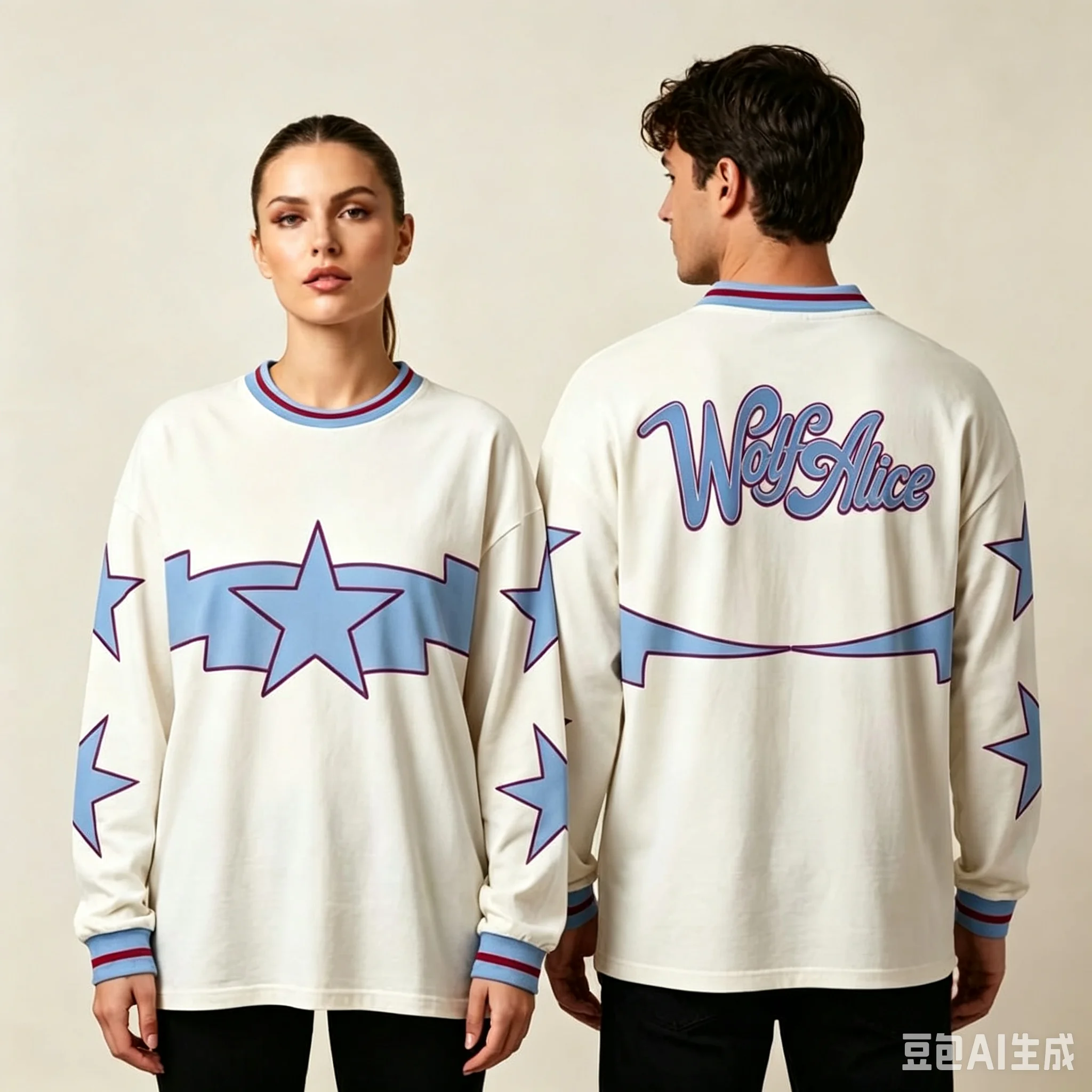 Long Sleeve Hockey Jersey Crew Neck Blue Star Graphic Print Oversized Indie Band Streetwear Casual Sport Top Family Matching