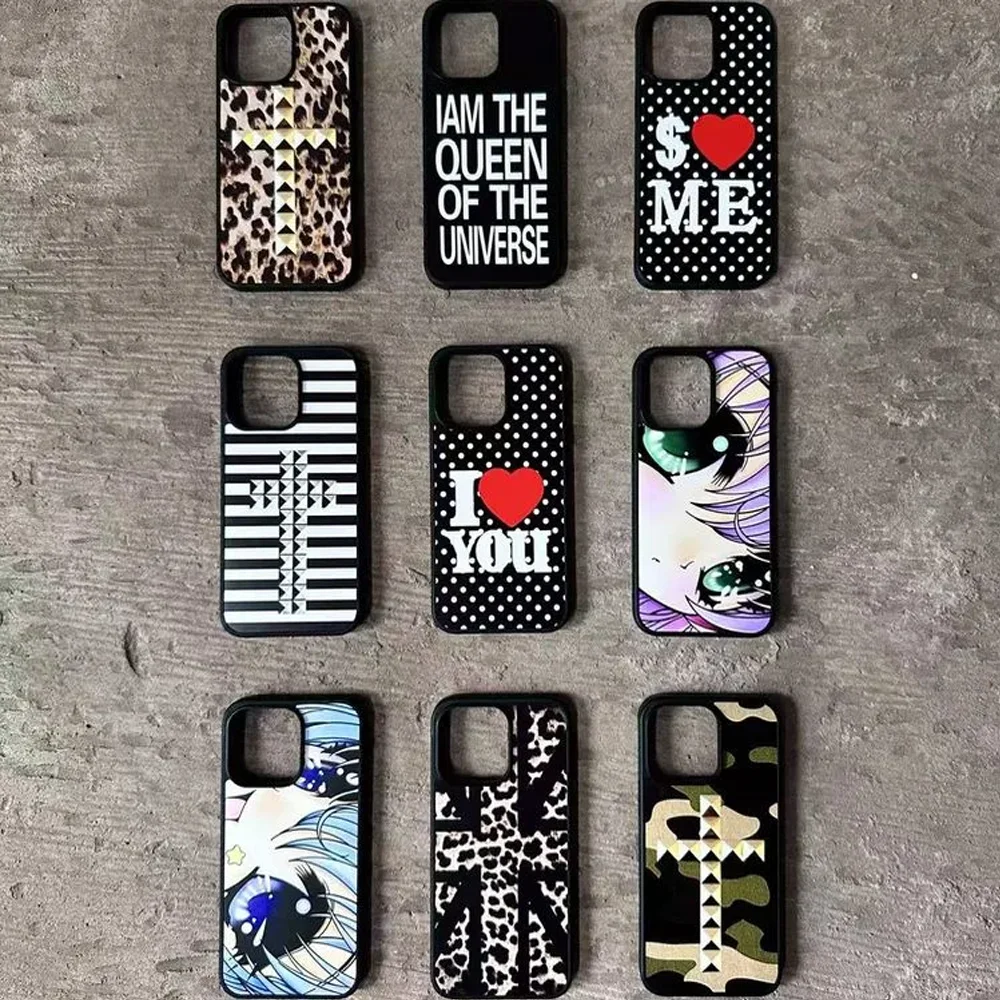 Leopard Print Anime Girl Kawaii Cross Art Phone Case For iPhone 17 AIR 16 15 14 13 12 11 Pro Max XR XSMAX PLUS Y2K Simple Cover