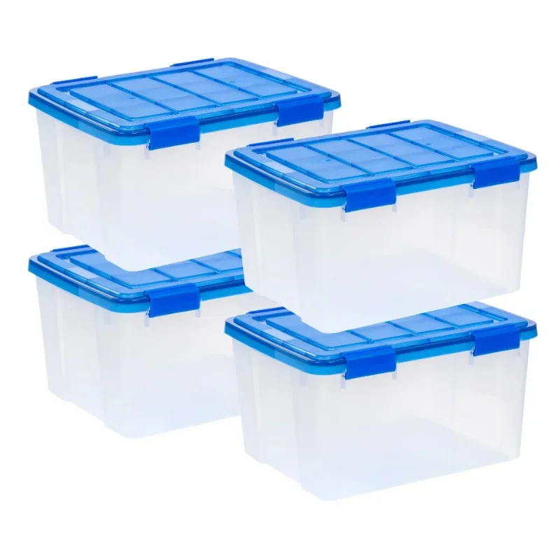 

44 Quart WeatherPro™ Gasket Clear Plastic Storage Box with Lid, Blue, Set of 4