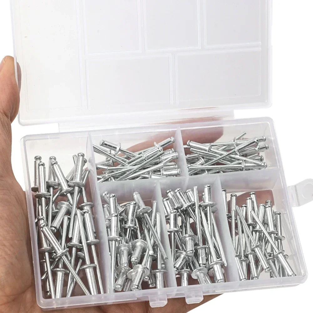 120pcs Aluminum Alloy Riveter Fasteners Sets Pop Rivets Assortment Kit Furniture Assortment Dome Head Blind Rivet Nut Tools
