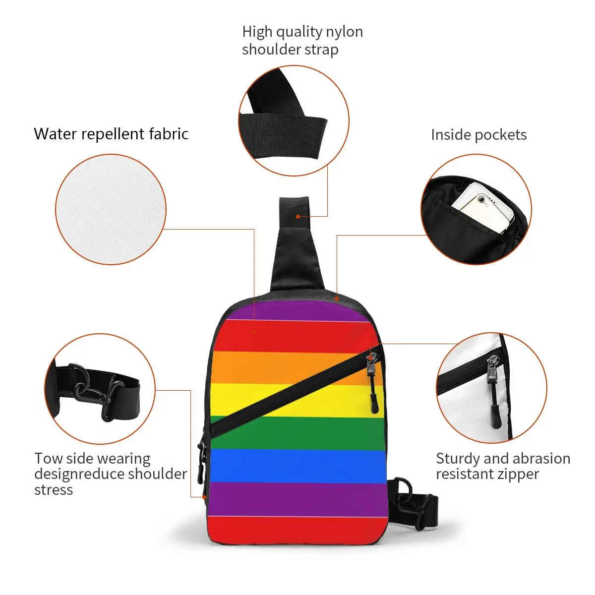 Cool Lgbt Vlag Sling Crossbody Rugzak Mannen Gay Pride Regenboog Schoudertassen Voor Reizen Fietsen