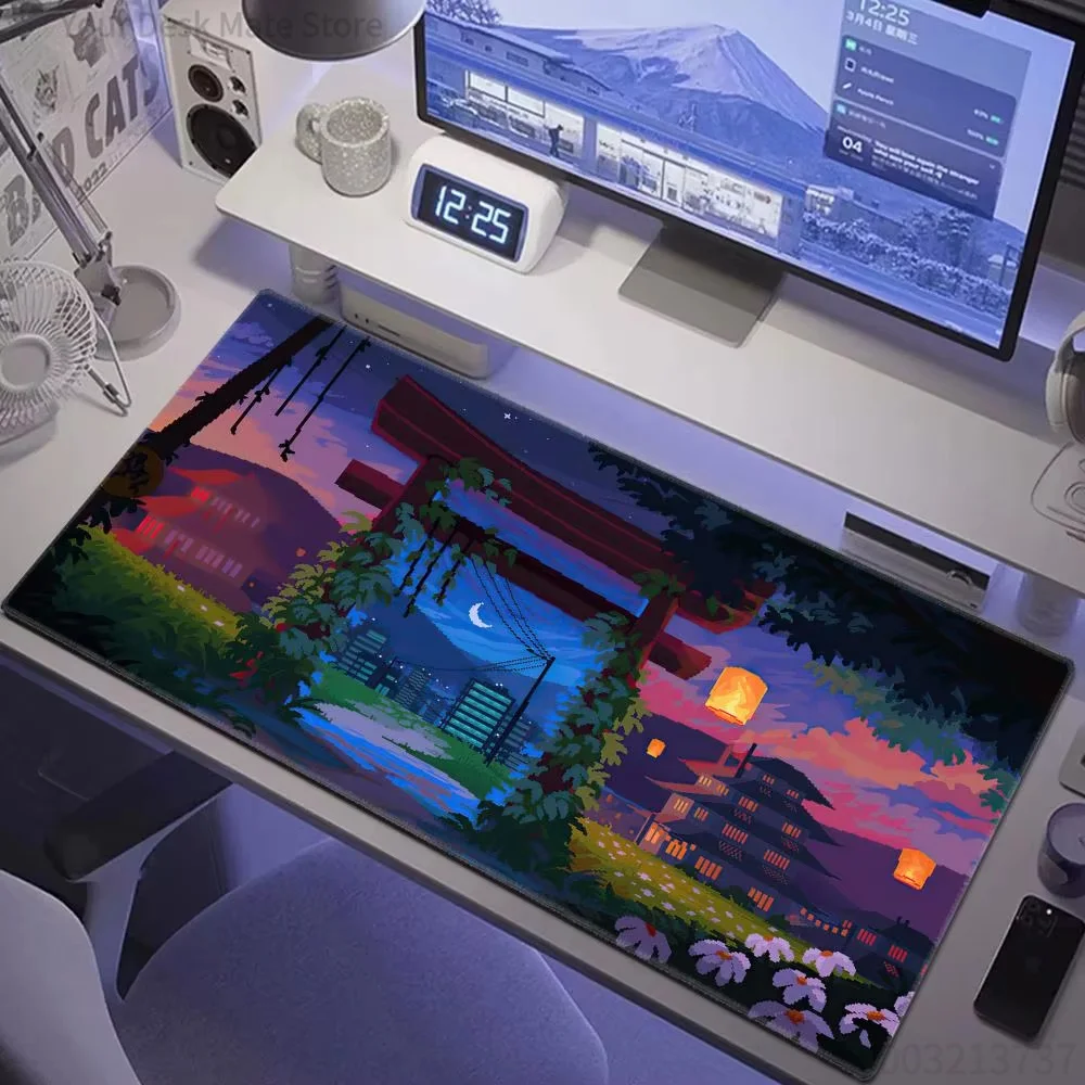Pixel Mouse Pad Japan Street Large Gamer Mousepad Keyboard Mat Office Mouse Mats Rubber Slipamt Deskpad X Table Mat