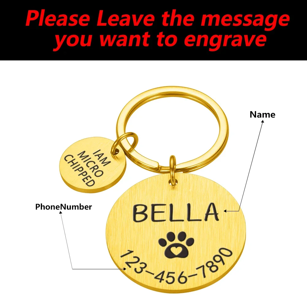 Engraved Dog Pet ID Tag Personalized Name Phone Bone Flower Pet ID Name for Cat Puppy Dog Tag Pendant Keyring Pet Accessories