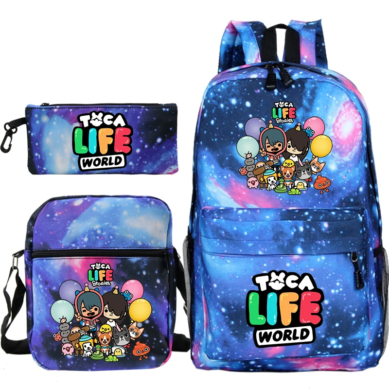 3pcs/set Toca Life World Backpack for Boys Girls Cartoon Anime Knapsack Students School Bag Mochila Toca Boca Backpack for Kids