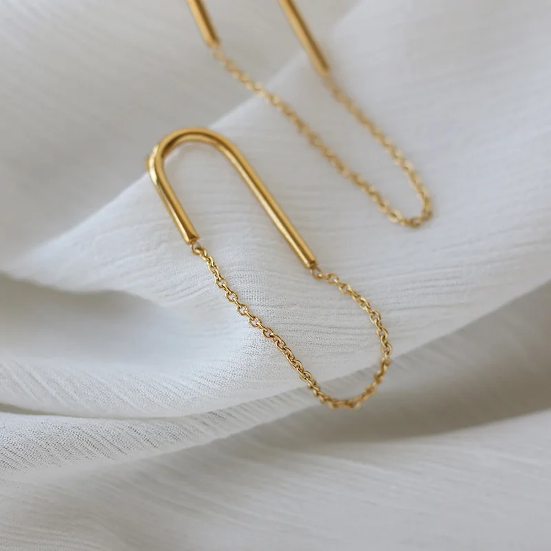925 Silver Chain Stud Earrings Fashionable Style Niche Unique Simple Design Versatile Cool Style for Women Ear Ornaments