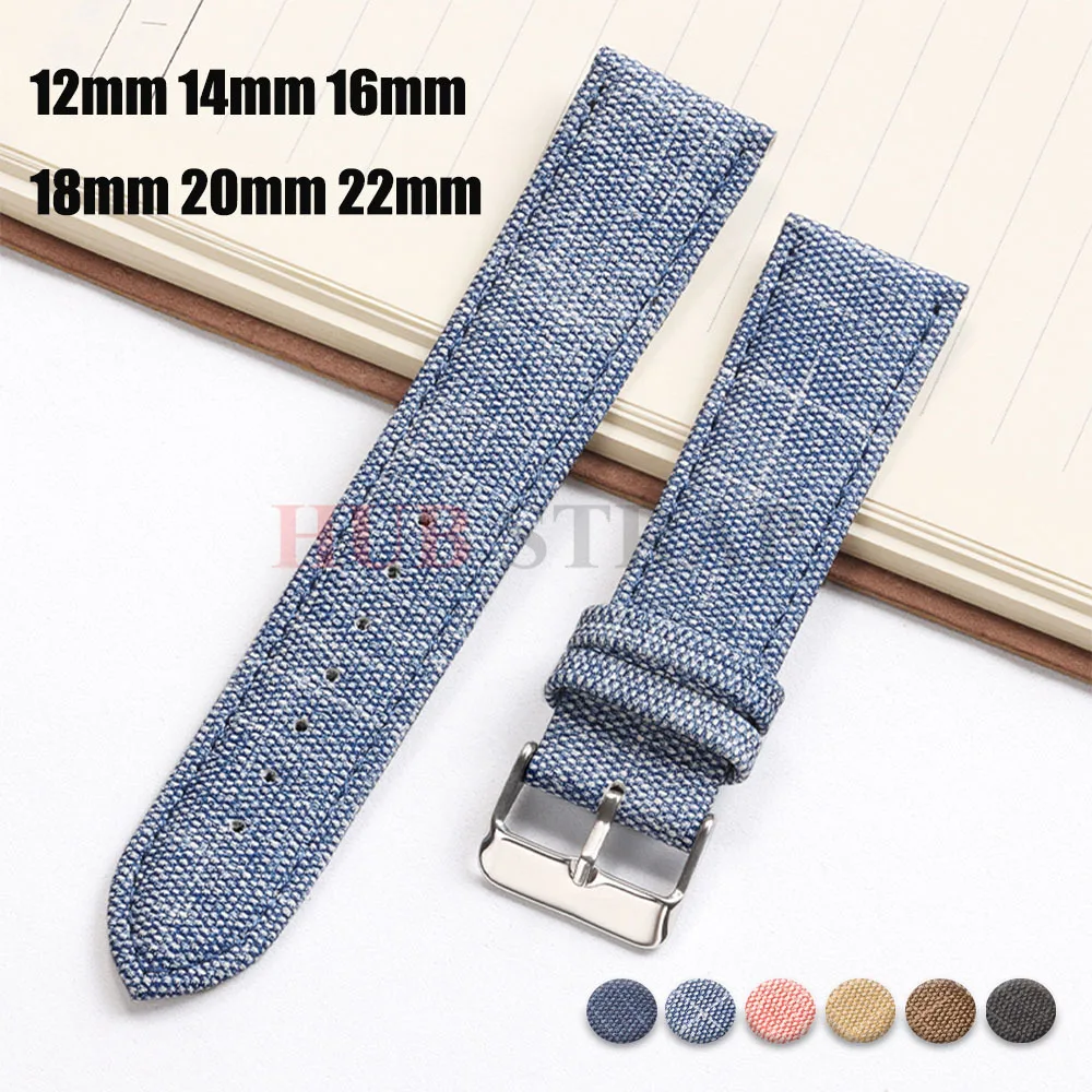 12 14 16 18 20 22mm correa de reloj de nailon con patrón vaquero correa de cuero Vintage para Casio para Seiko accesorios para hombres y mujeres