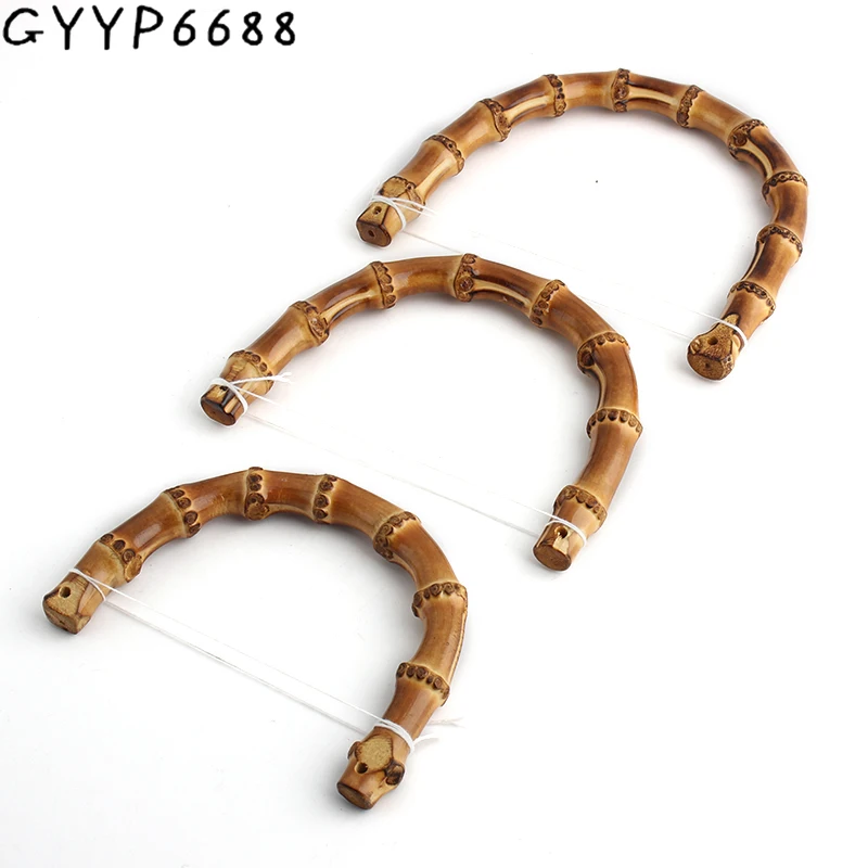 U Shape Natural Bamboo Bag Handles With Horse Shoes Buckle For Women Purse Frame Handbag Shoulder Hanger Replacement Accessories