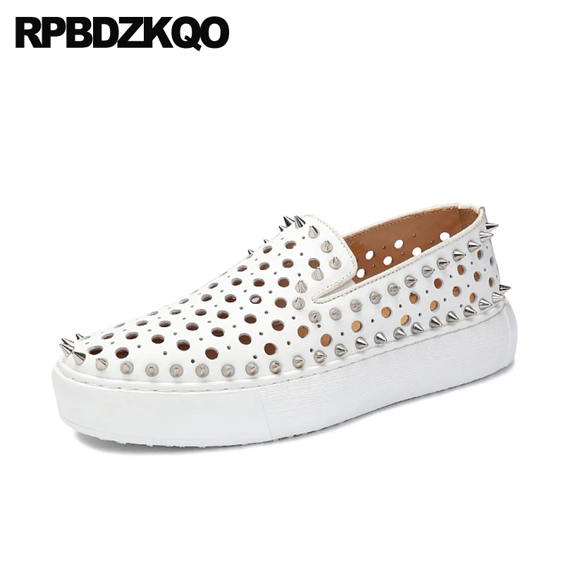 

Breathable Creepers Stud Rock Men Summer Hollow Leather Shoes Platform 11 Large Size Spike Loafers Metal Slip On Casual Rivet