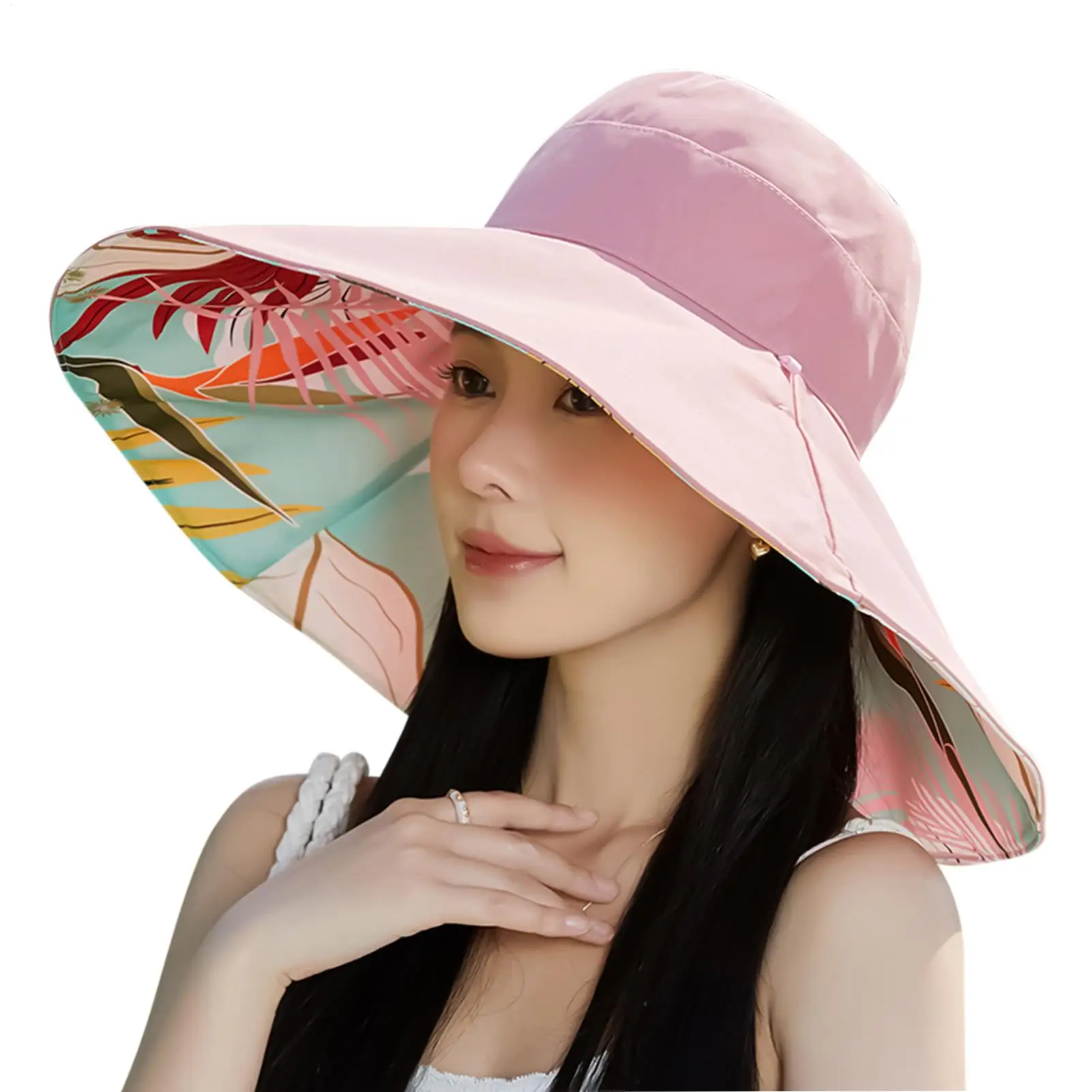 واسعة حافة قبعة الشمس طوي الشمس الظل قبعة الأزهار نمط Sunhat الملابس والاكسسوارات لتسلق الدراجات في الهواء الطلق جولف النساء