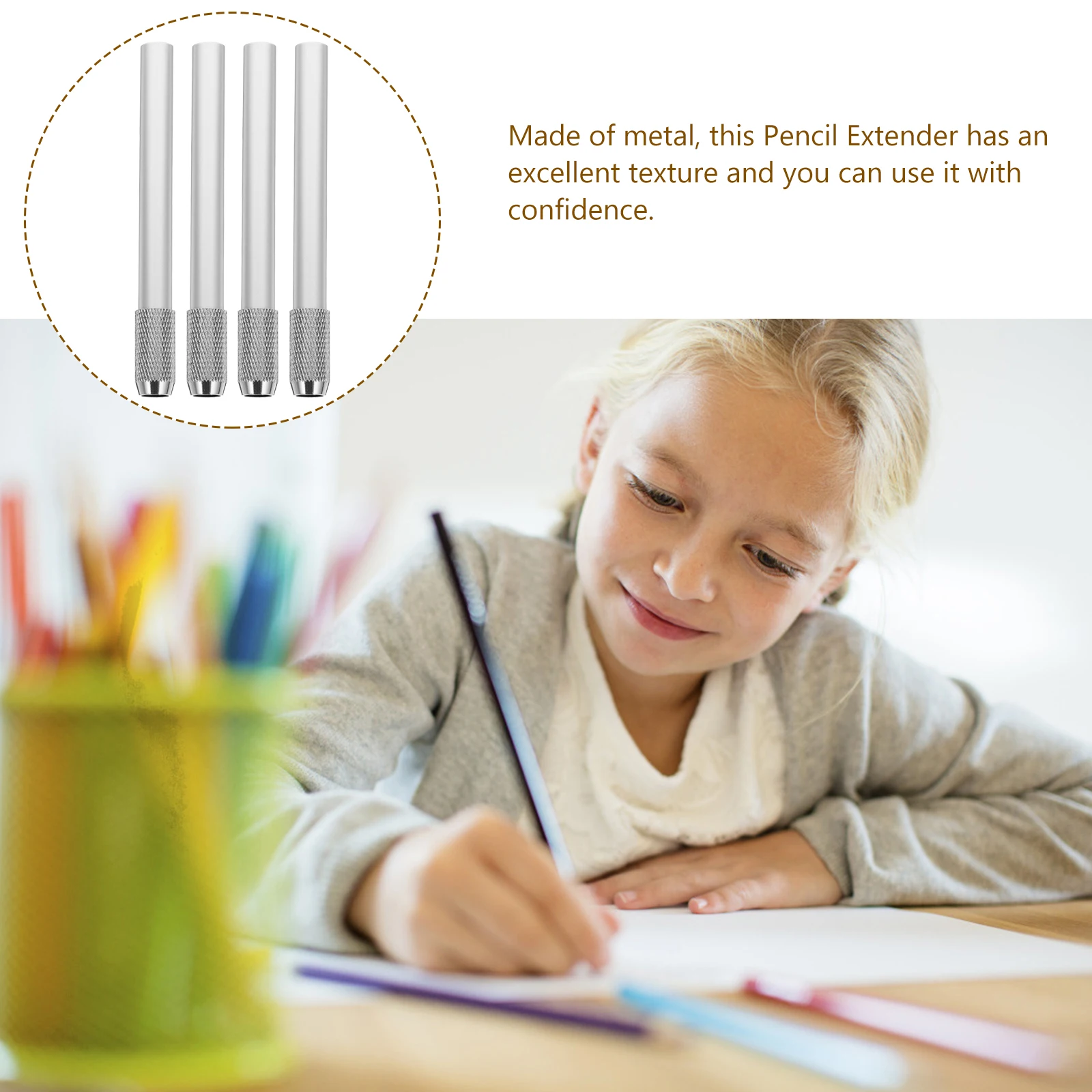 

5 Pcs Pencil Extender Sketch Extenders for Artists Lengthener Holder Silver Colored Pencils Office