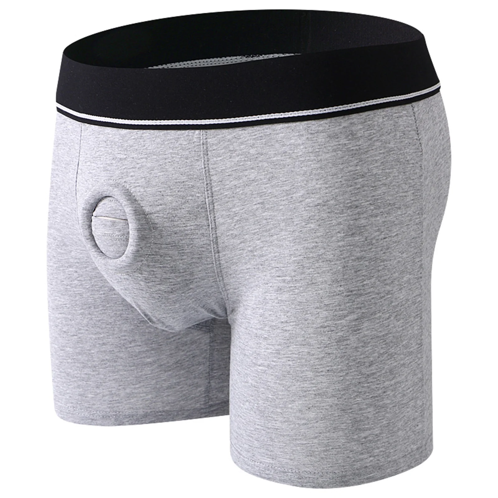 Men Boxer Shorts Silicone Cockring Sexy Boxershorts Front Hole Pouch Cotton Underwear Wide Waistband Elastic Boxers Man Lingerie
