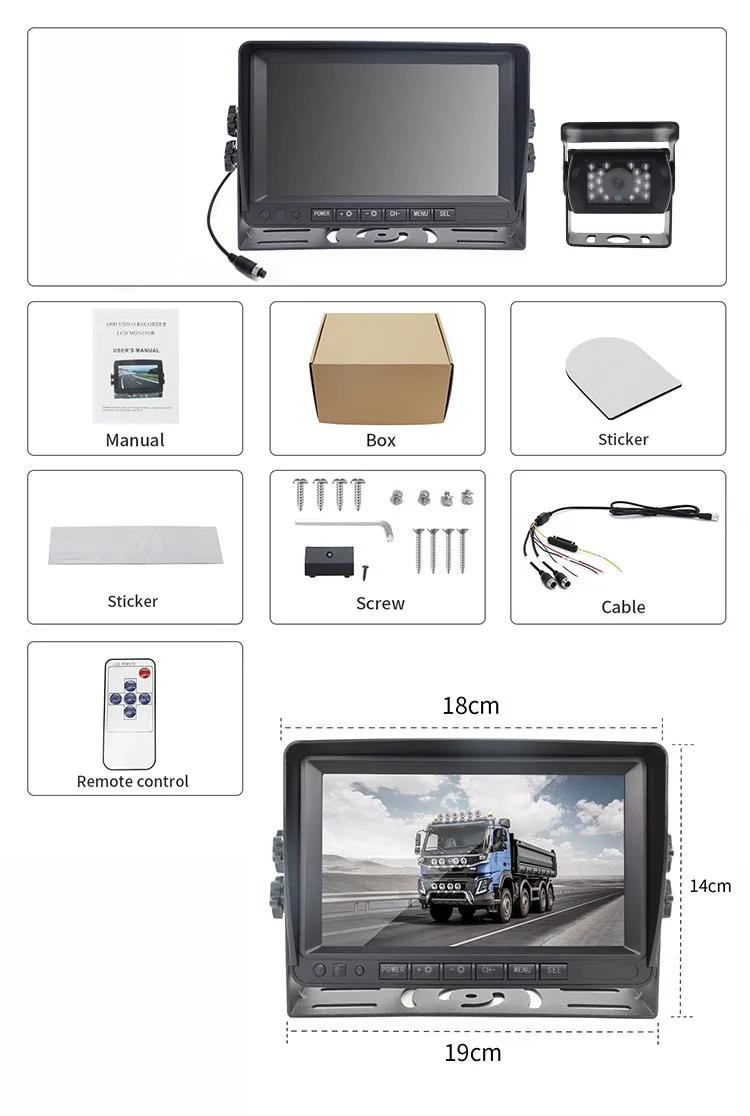 7 Inch Auto-dim Function LCD Car Monitor Rear View Parking Camera System 7" Digital 12-24v Truck Camera System