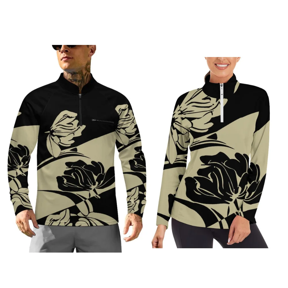 Long-Sleeved Sporty Couple Outfits For Autumn And Winter Polynesian Style Printed Couple Outfits With Customizable Patterns