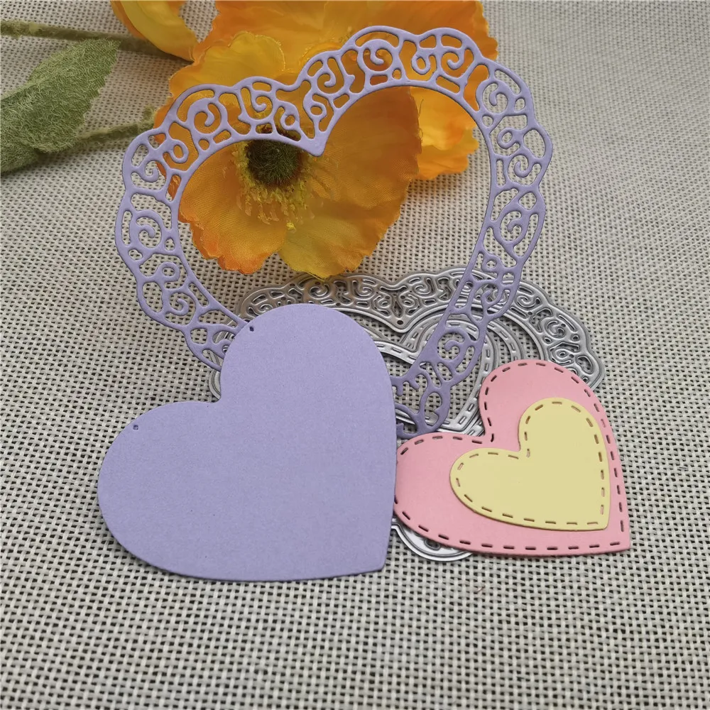 3 Pcs Love Heart Lace Metal Cutting Dies Stencils for DIY Scrapbooking/photo album Decorative Embossing DIY Paper Cards